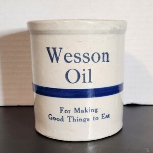 Ceramic Crock with Blue Accent